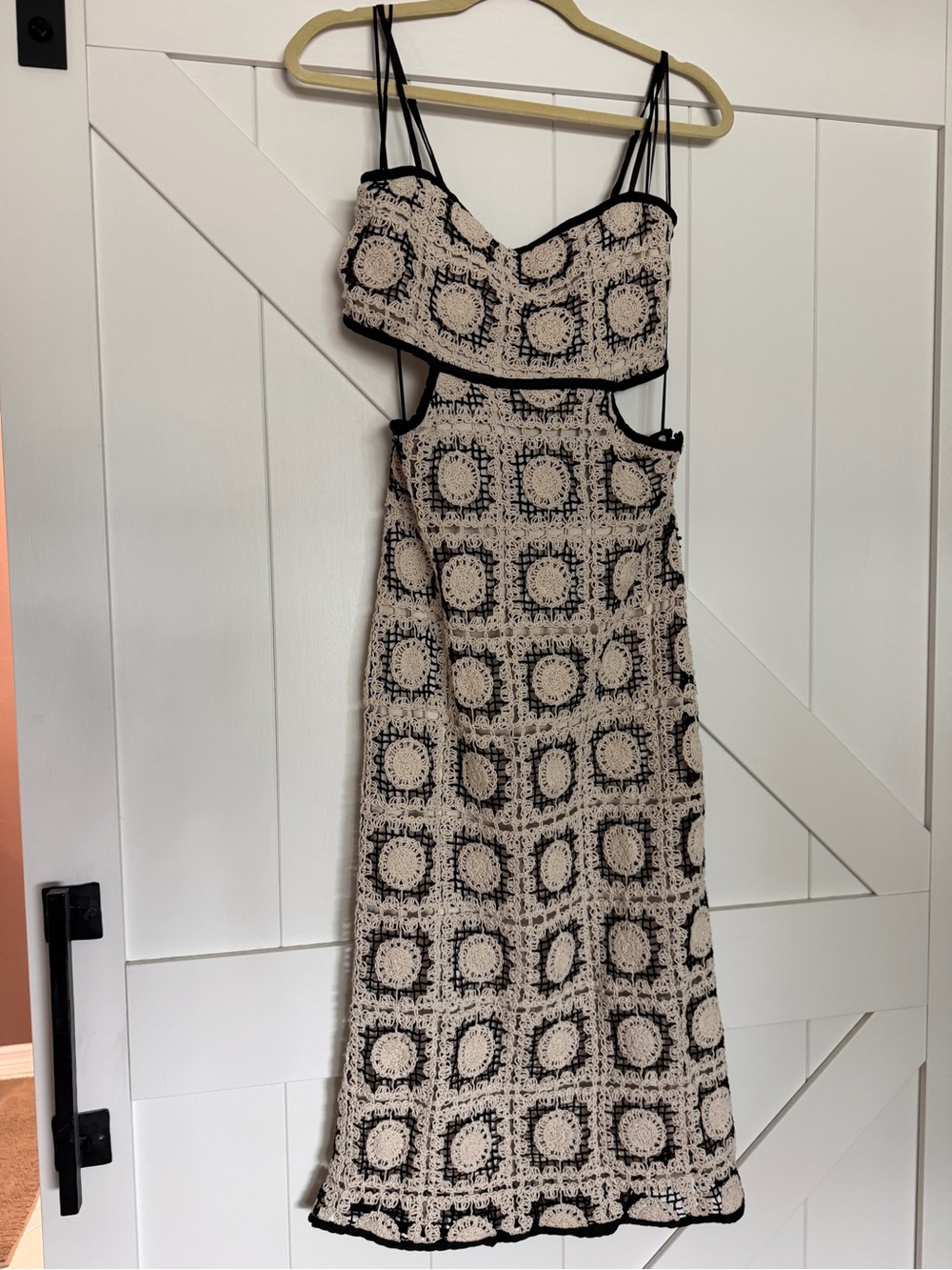 Women's Black & Cream Crochet Cutout Midi Dress